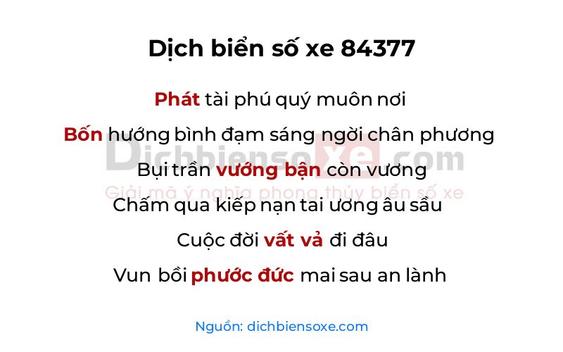 Dịch thơ biển số 84377