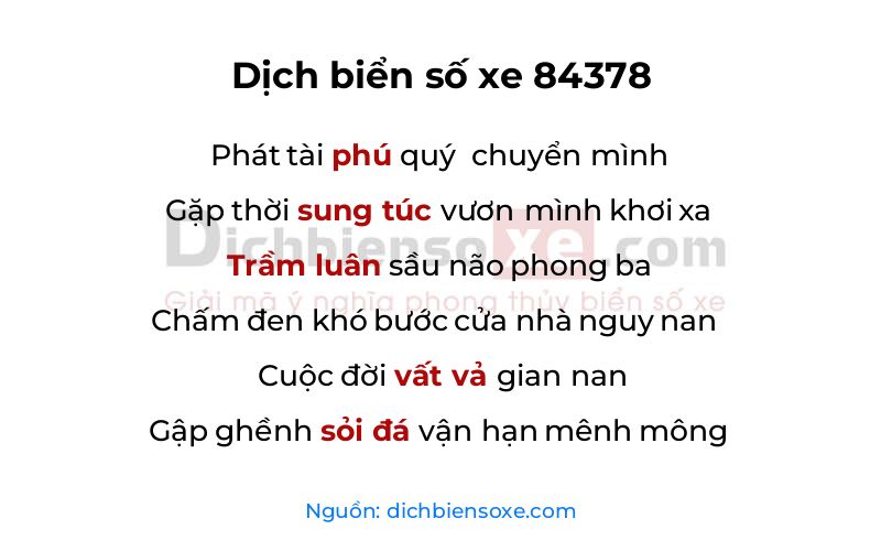 Dịch thơ biển số 84378