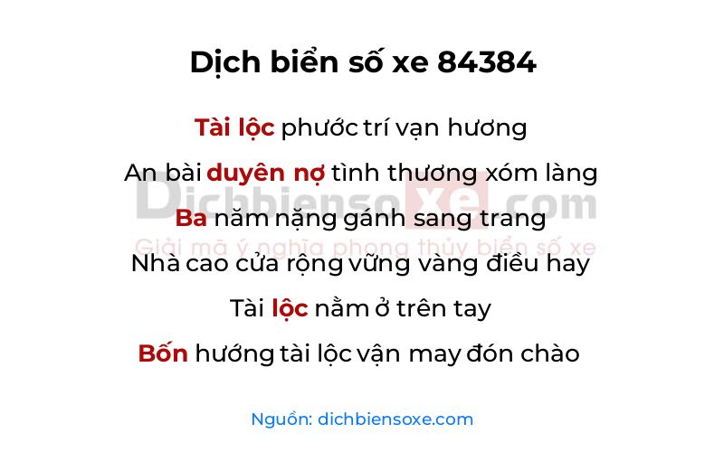 Dịch thơ biển số 84384