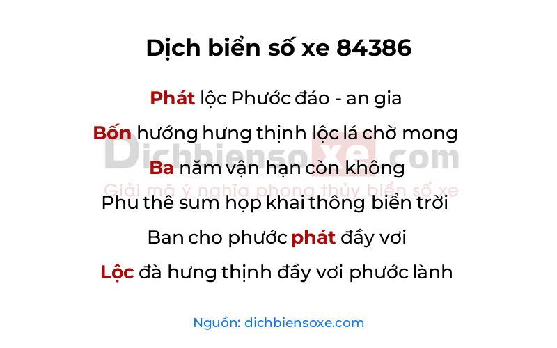 Dịch thơ biển số 84386