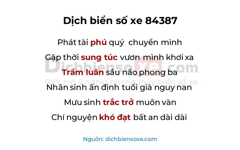 Dịch thơ biển số 84387