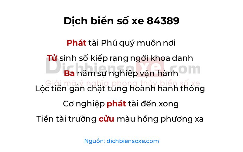 Dịch thơ biển số 84389