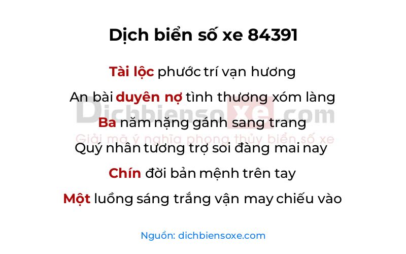 Dịch thơ biển số 84391