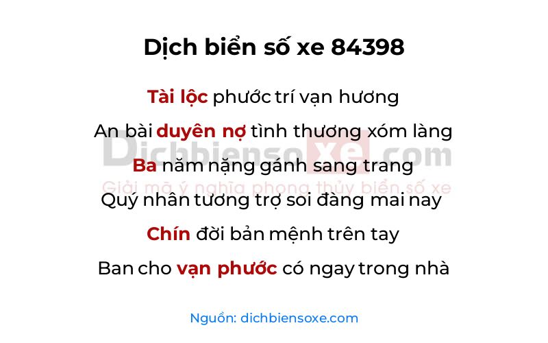 Dịch thơ biển số 84398