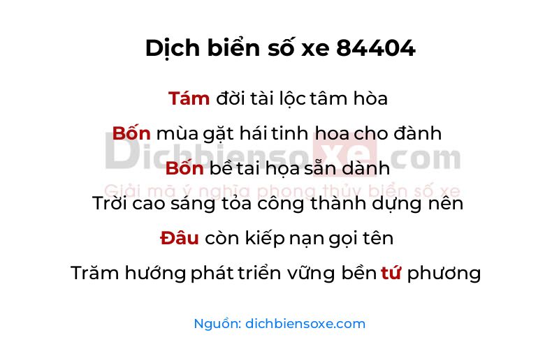 Dịch thơ biển số 84404