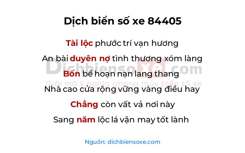 Dịch thơ biển số 84405