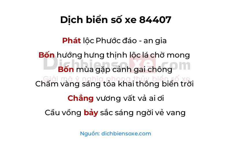 Dịch thơ biển số 84407