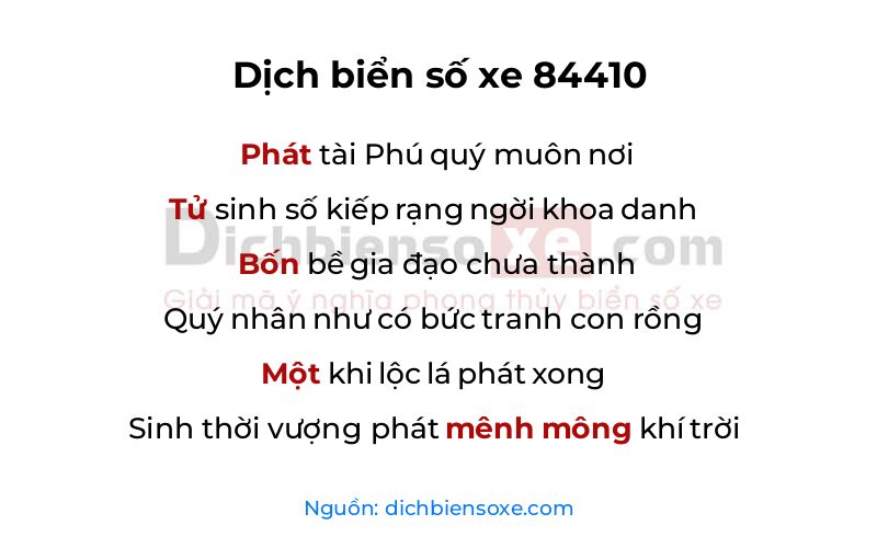 Dịch thơ biển số 84410