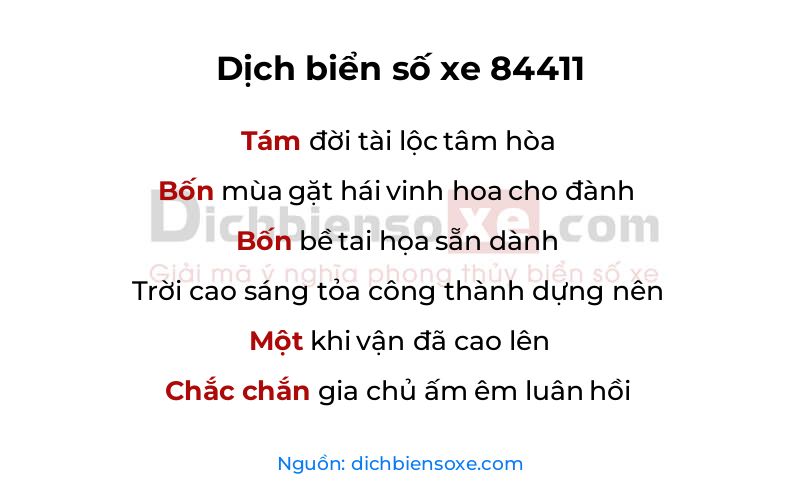Dịch thơ biển số 84411