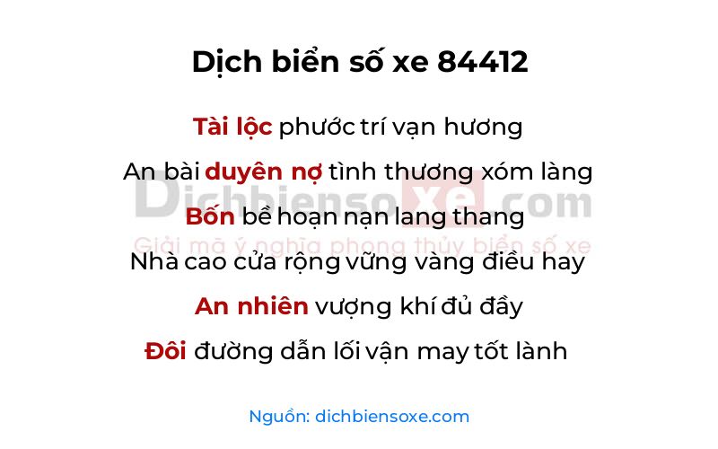 Dịch thơ biển số 84412
