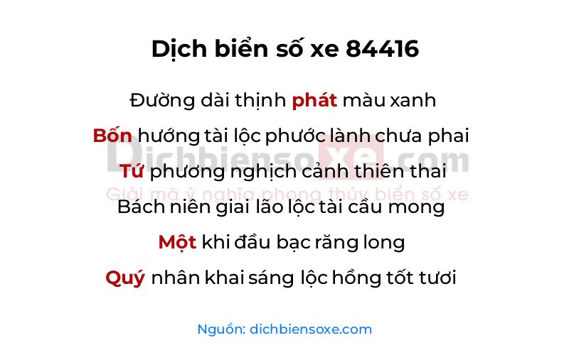 Dịch thơ biển số 84416