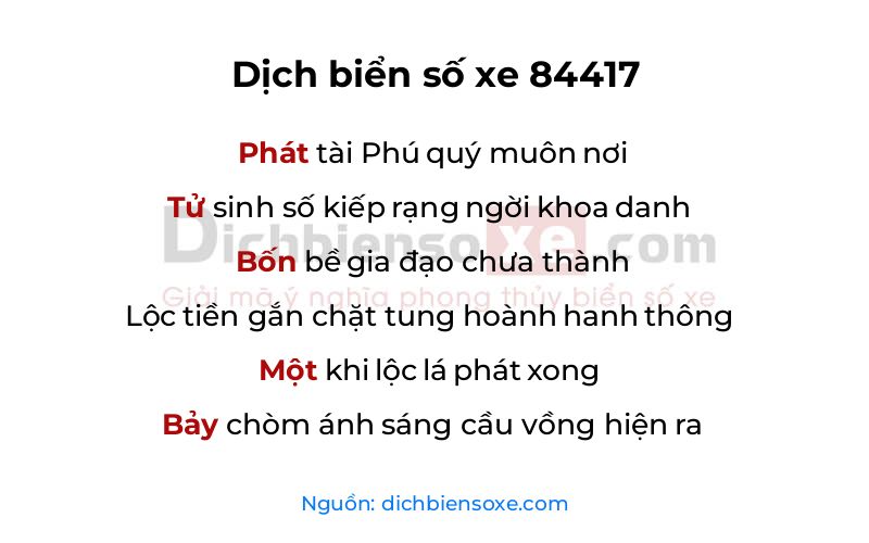 Dịch thơ biển số 84417