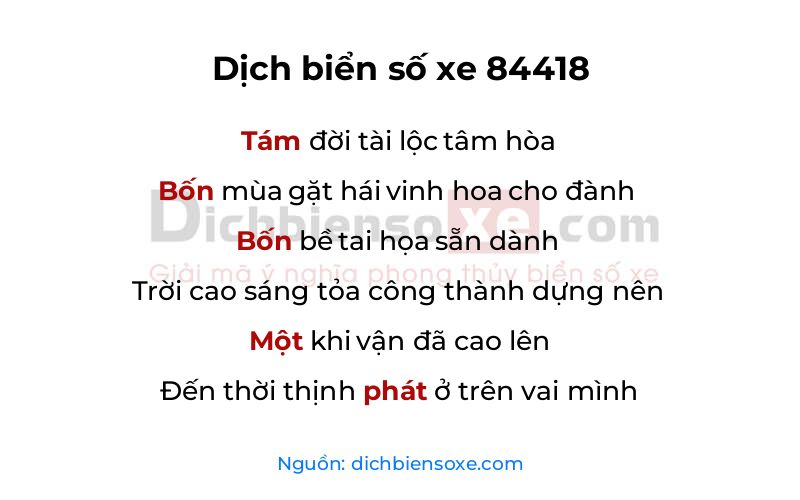 Dịch thơ biển số 84418