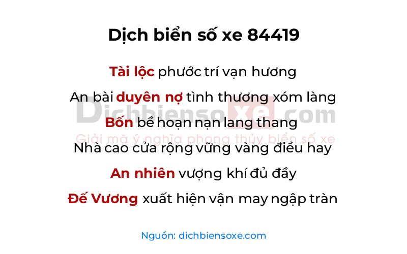 Dịch thơ biển số 84419
