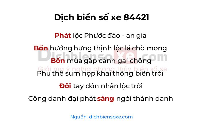 Dịch thơ biển số 84421