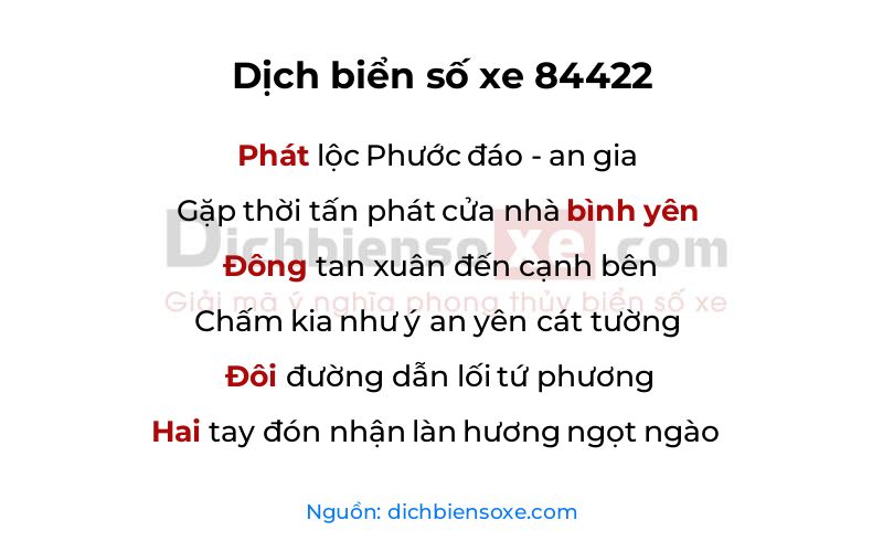 Dịch thơ biển số 84422