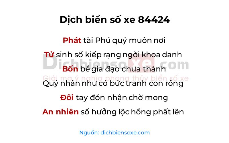Dịch thơ biển số 84424