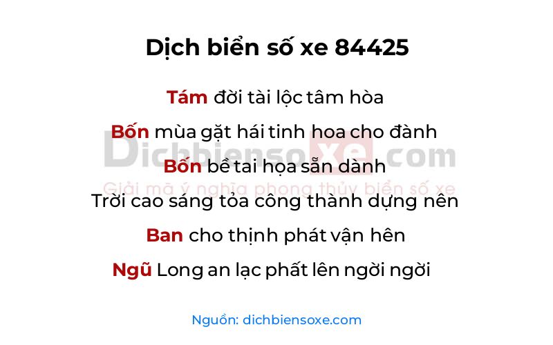 Dịch thơ biển số 84425
