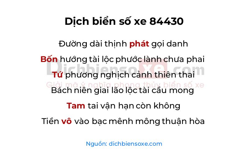 Dịch thơ biển số 84430