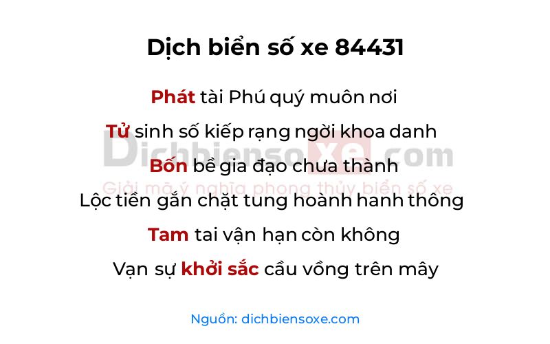 Dịch thơ biển số 84431