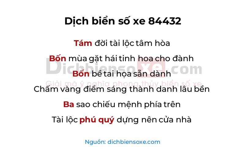 Dịch thơ biển số 84432