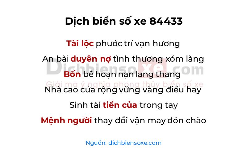 Dịch thơ biển số 84433