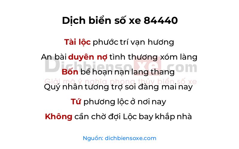 Dịch thơ biển số 84440
