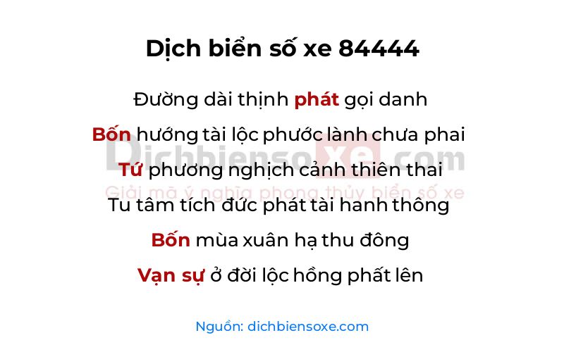 Dịch thơ biển số 84444