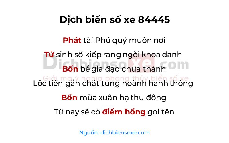 Dịch thơ biển số 84445
