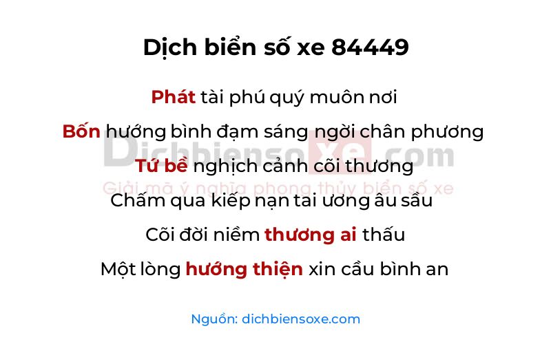 Dịch thơ biển số 84449