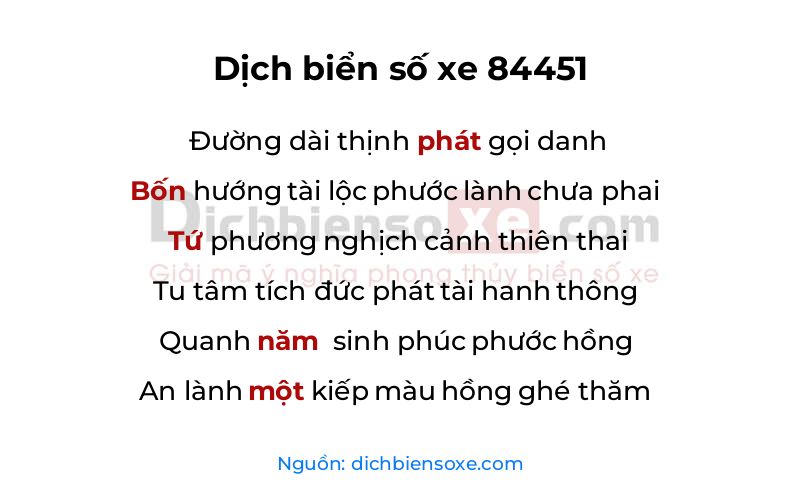 Dịch thơ biển số 84451