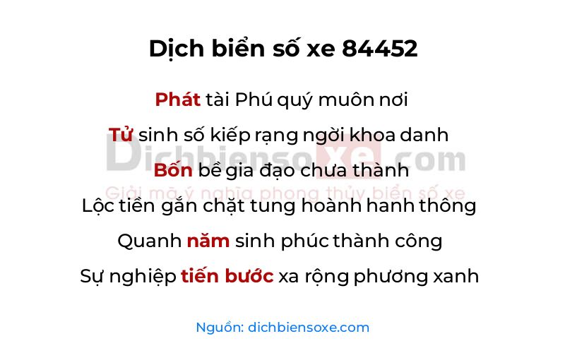 Dịch thơ biển số 84452