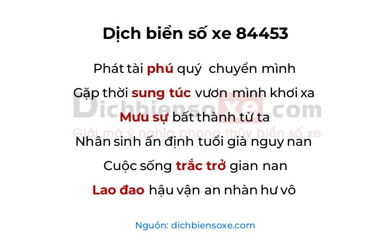 Dịch thơ biển số 84453