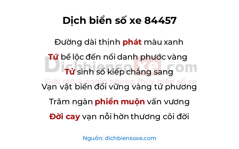 Dịch thơ biển số 84457