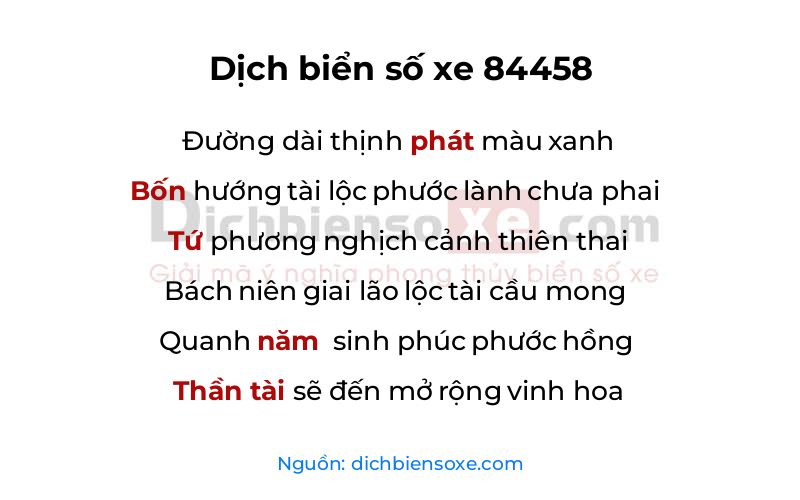 Dịch thơ biển số 84458
