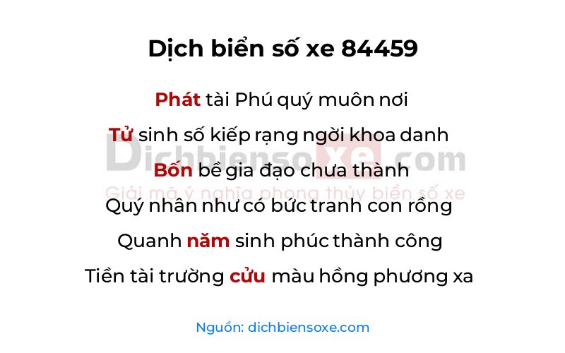 Dịch thơ biển số 84459