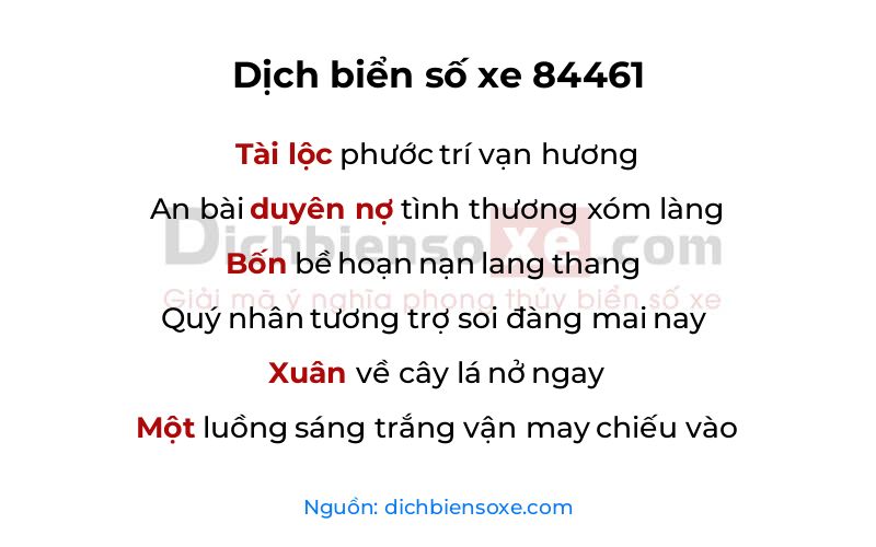 Dịch thơ biển số 84461