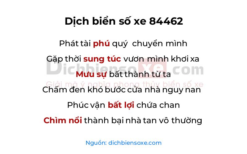 Dịch thơ biển số 84462