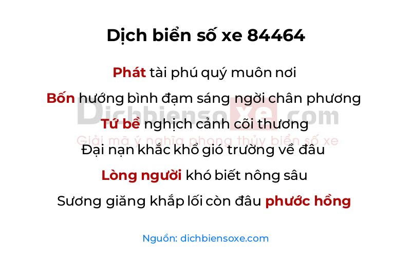 Dịch thơ biển số 84464
