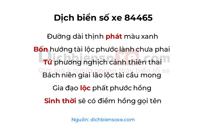 Dịch thơ biển số 84465