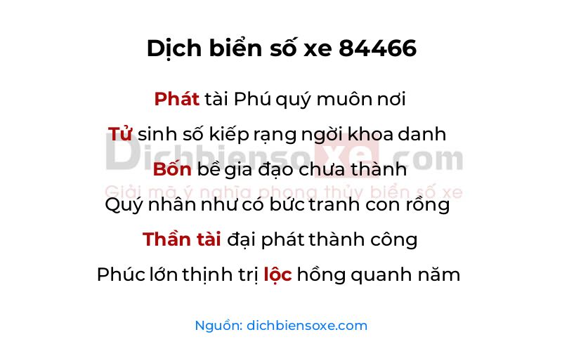 Dịch thơ biển số 84466