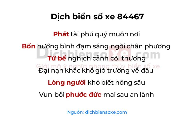 Dịch thơ biển số 84467