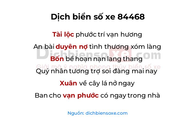 Dịch thơ biển số 84468