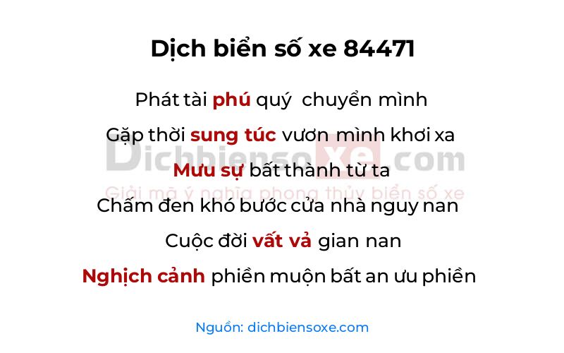 Dịch thơ biển số 84471