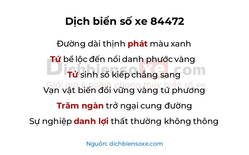 Dịch thơ biển số 84472