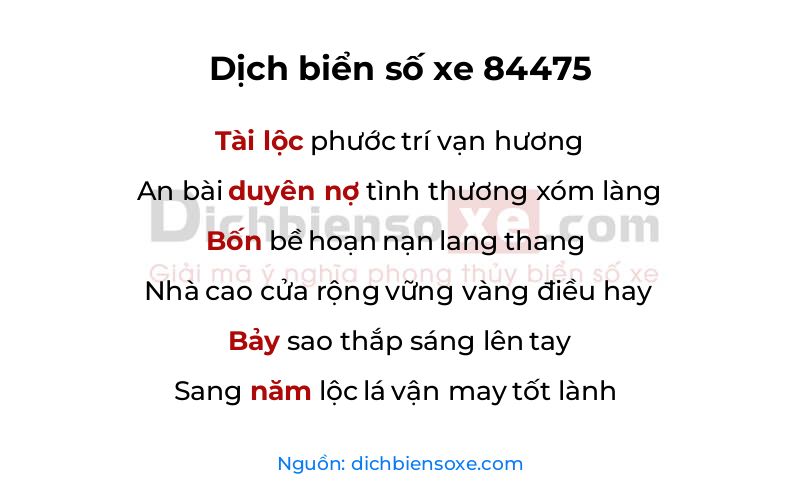 Dịch thơ biển số 84475