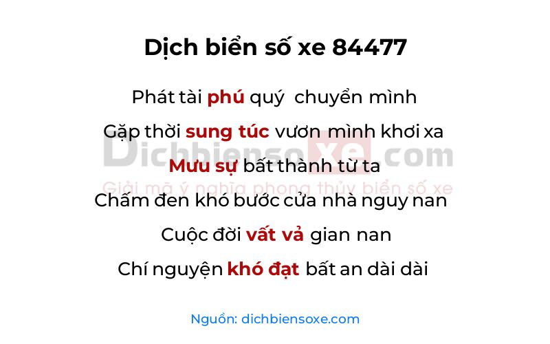 Dịch thơ biển số 84477