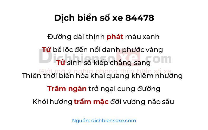 Dịch thơ biển số 84478