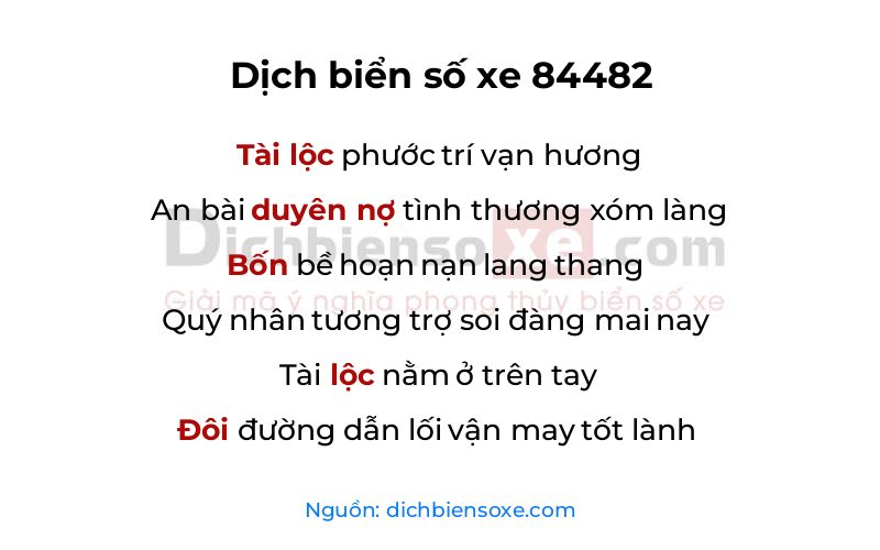 Dịch thơ biển số 84482