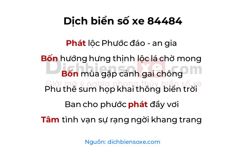 Dịch thơ biển số 84484
